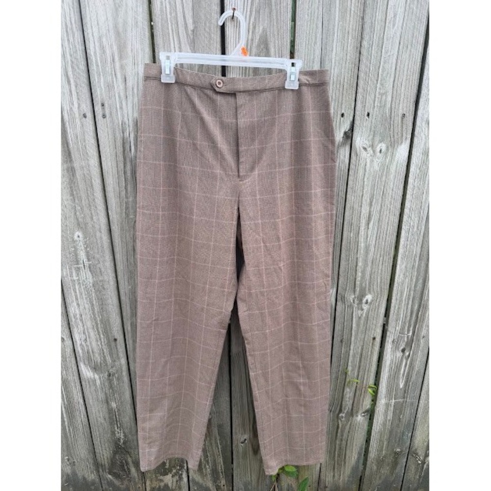Dark Academia Laura Scott Plaid Trousers 12 Brown High Waist Straight Leg Pants
